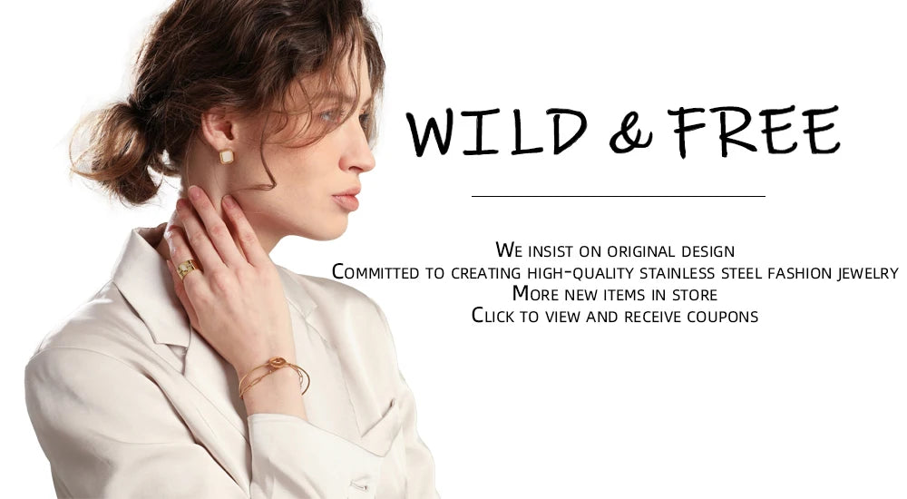 WILD & FREE 18K Gold Plated Smooth Stainless Steel Hoop Earrings for Women Punk Metal Designer Trendy Jewelry