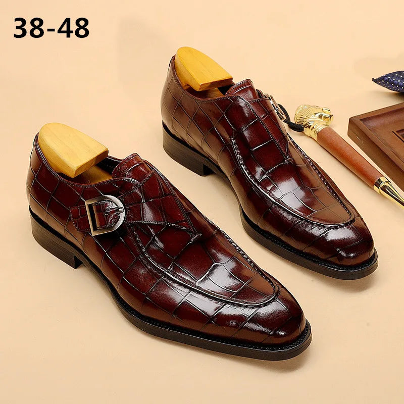 2024 Retro Men Formal Shoes Slip on Men Casual Loafers Brand Moccasin Buckle Brogue Business Formal Men Shoes Spring New Style