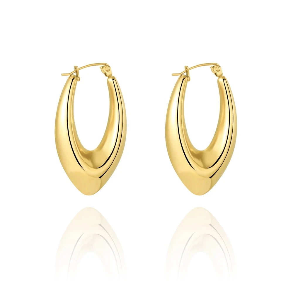 WILD & FREE 18K Gold Plated Smooth Stainless Steel Hoop Earrings for Women Punk Metal Designer Trendy Jewelry