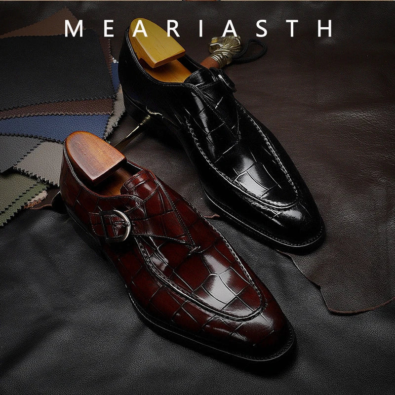 2024 Retro Men Formal Shoes Slip on Men Casual Loafers Brand Moccasin Buckle Brogue Business Formal Men Shoes Spring New Style