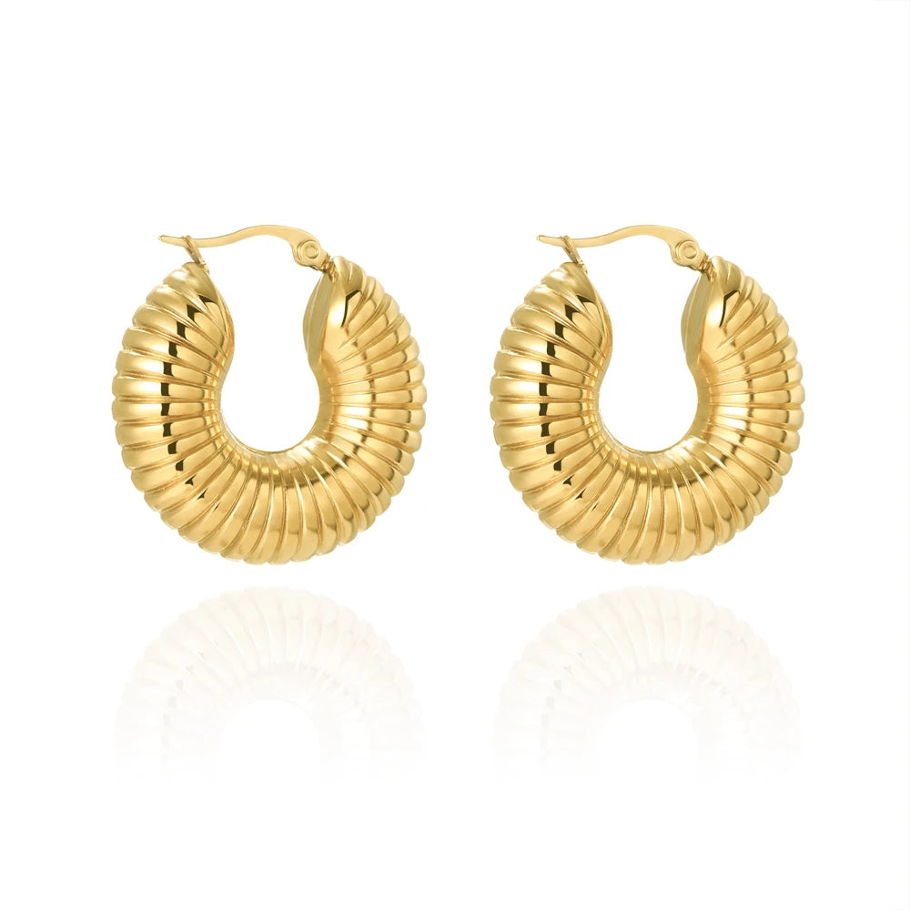 WILD & FREE 18K Gold Plated Smooth Stainless Steel Hoop Earrings for Women Punk Metal Designer Trendy Jewelry