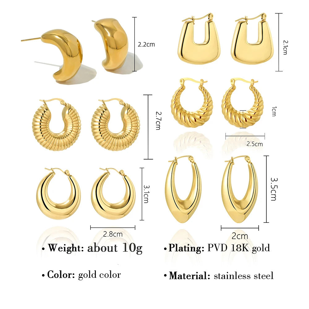 WILD & FREE 18K Gold Plated Smooth Stainless Steel Hoop Earrings for Women Punk Metal Designer Trendy Jewelry