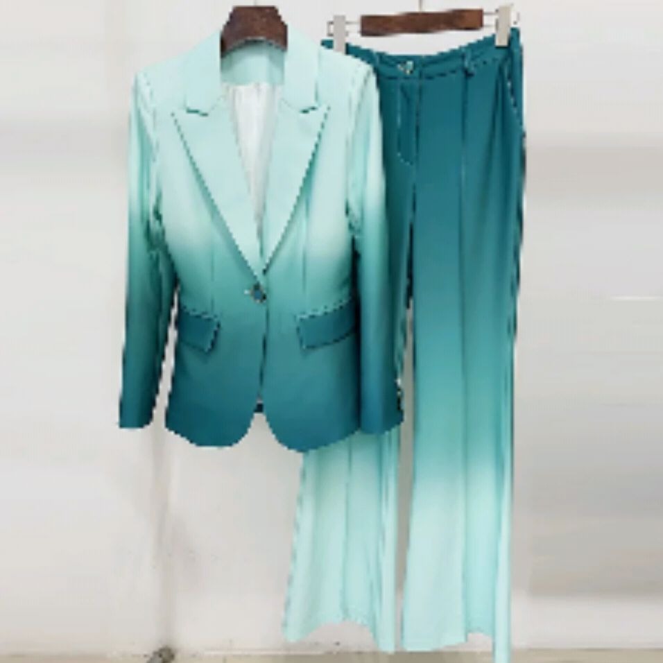 Gradient green long sleeve blazer and trouser 2piece pant set