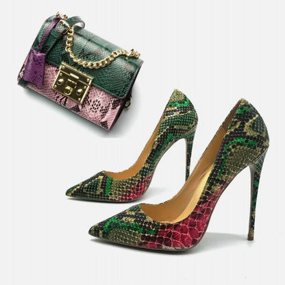 Snake print design ladies Shoe and bag set