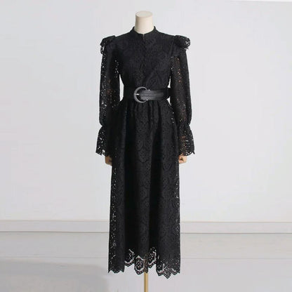 elegant high quality  long embroidered  lace dress