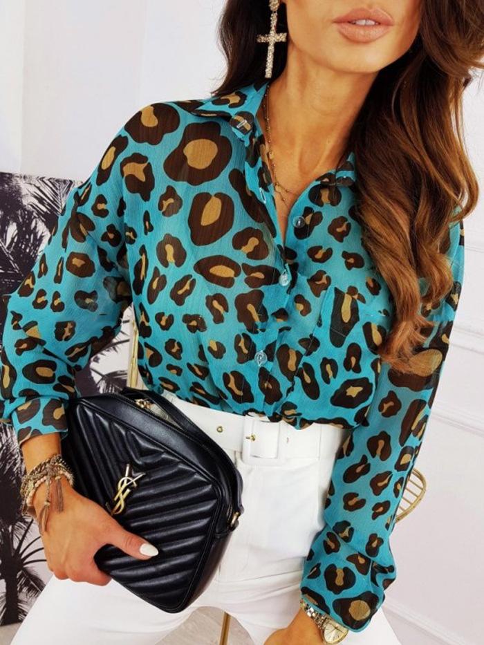 Leopard Printed Long Sleeve Blouse Shirt