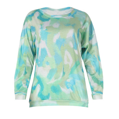 Women Set Tie Dye Long Sleeve Top Shirt O Neck And Pants Tracksuit Two