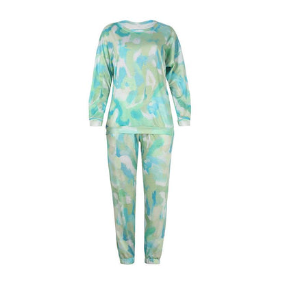 Women Set Tie Dye Long Sleeve Top Shirt O Neck And Pants Tracksuit Two