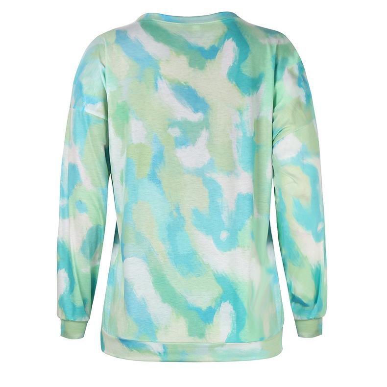 Women Set Tie Dye Long Sleeve Top Shirt O Neck And Pants Tracksuit Two