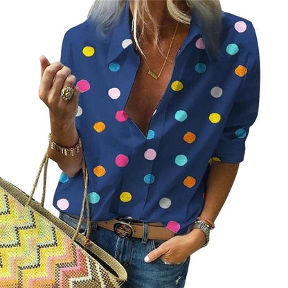 Polka Dot  Blouse Turn Down Collar Long Sleeve  Shirts