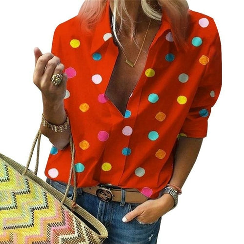 Polka Dot  Blouse Turn Down Collar Long Sleeve  Shirts