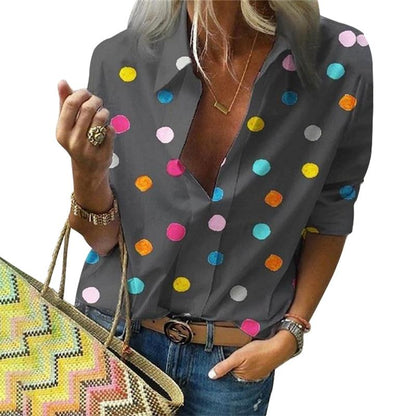 Polka Dot  Blouse Turn Down Collar Long Sleeve  Shirts