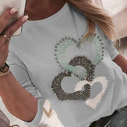 Women Sequins Heart Print Fashion Sweatshirt