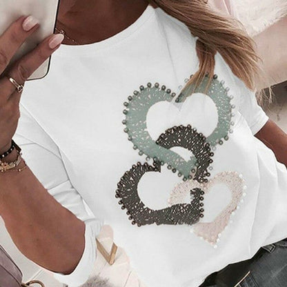 Women Sequins Heart Print Fashion Sweatshirt