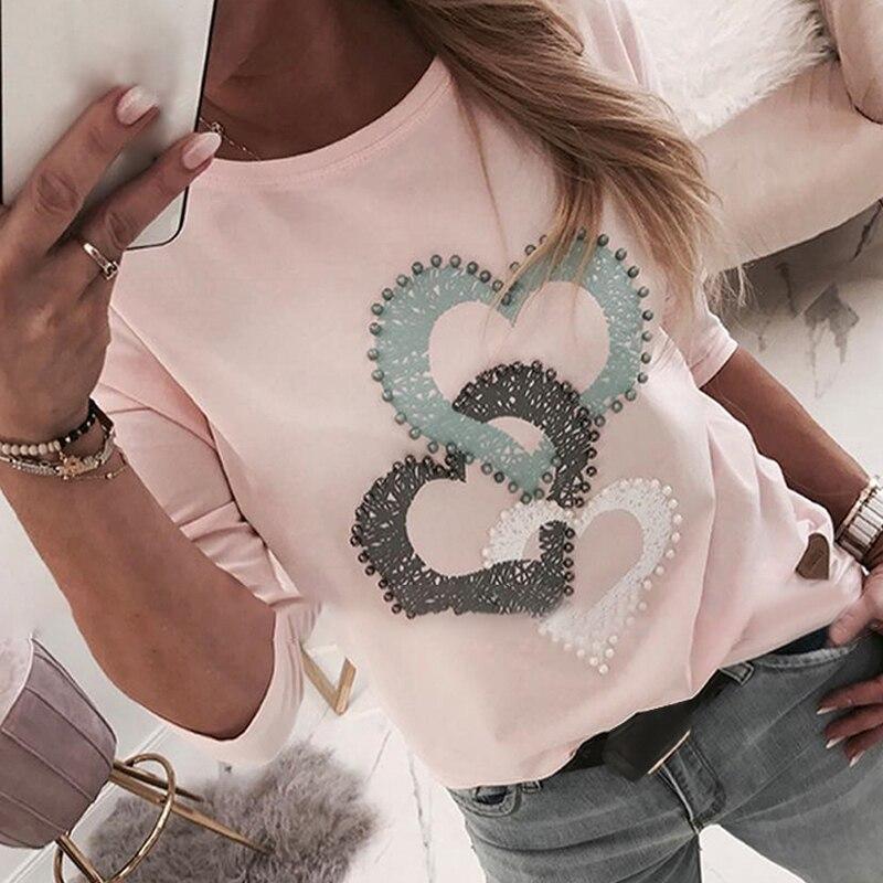 Women Sequins Heart Print Fashion Sweatshirt