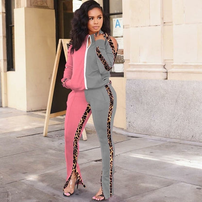 offf shoulder patchwork leopard printed tops and pants suit set