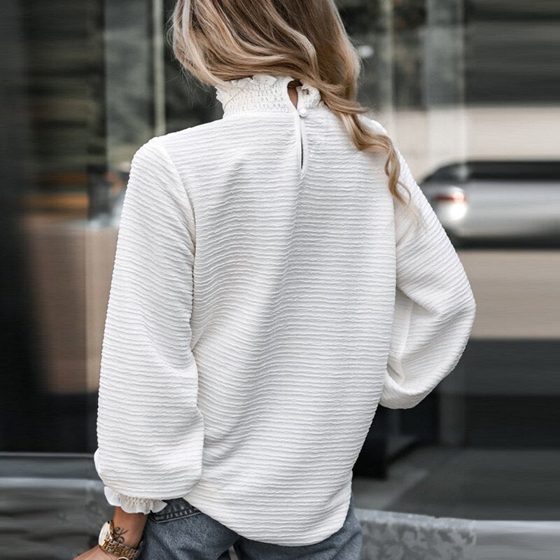 Turtleneck Ruffle Shirt Pullover