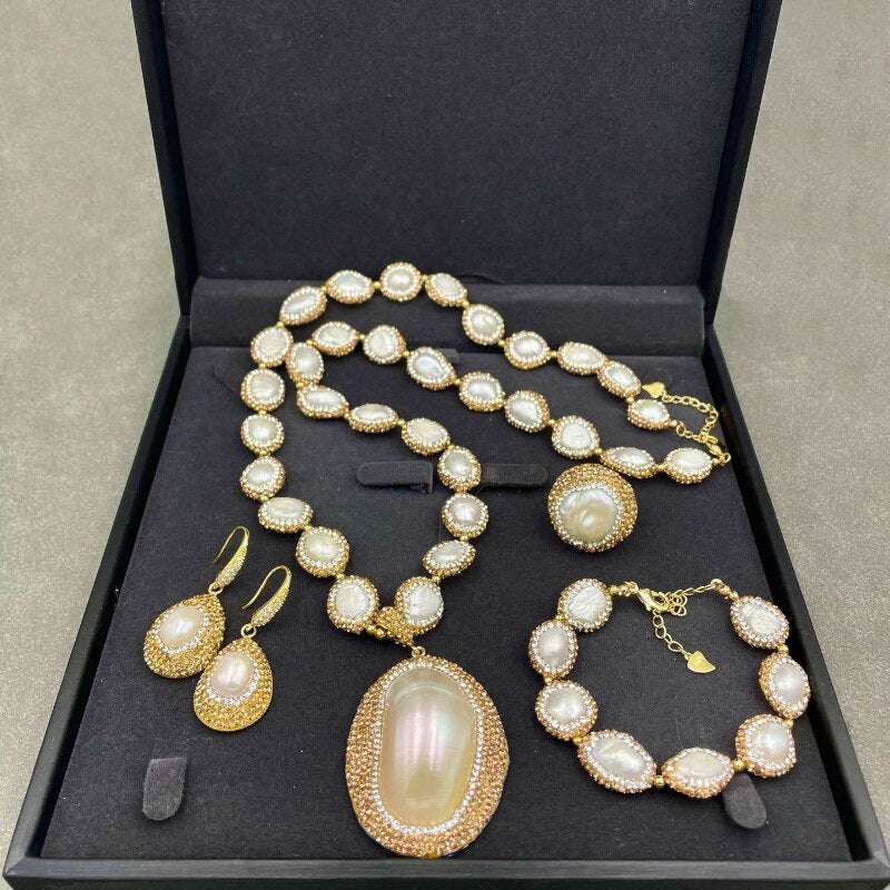 Rhinestone Jewelry Sets Women | Pearl Wedding Jewelry Set | Pearl