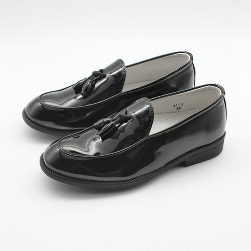 Boys Dress Shoes Black Faux Leather Slip On Tassel Loafers Wedding