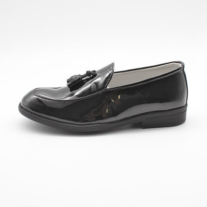 Boys Dress Shoes Black Faux Leather Slip On Tassel Loafers Wedding