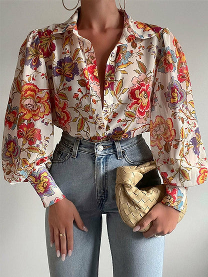 Casual Painting Printed Single-breasted Blouse