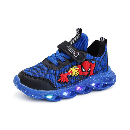 Disney Led Casual Sneakers Red Black For Spring Boys Spiderman Mesh