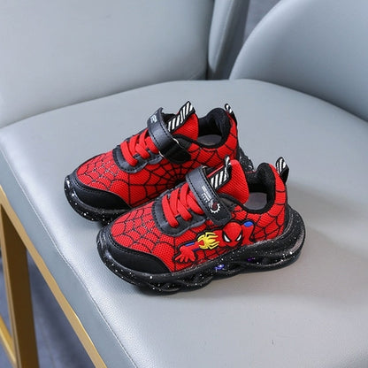 Disney Led Casual Sneakers Red Black For Spring Boys Spiderman Mesh