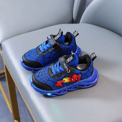 Disney Led Casual Sneakers Red Black For Spring Boys Spiderman Mesh