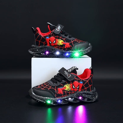 Disney Led Casual Sneakers Red Black For Spring Boys Spiderman Mesh