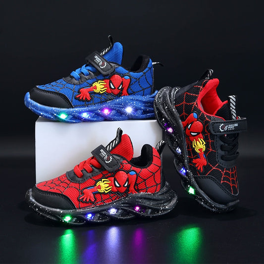 Disney Led Casual Sneakers Red Black For Spring Boys Spiderman Mesh