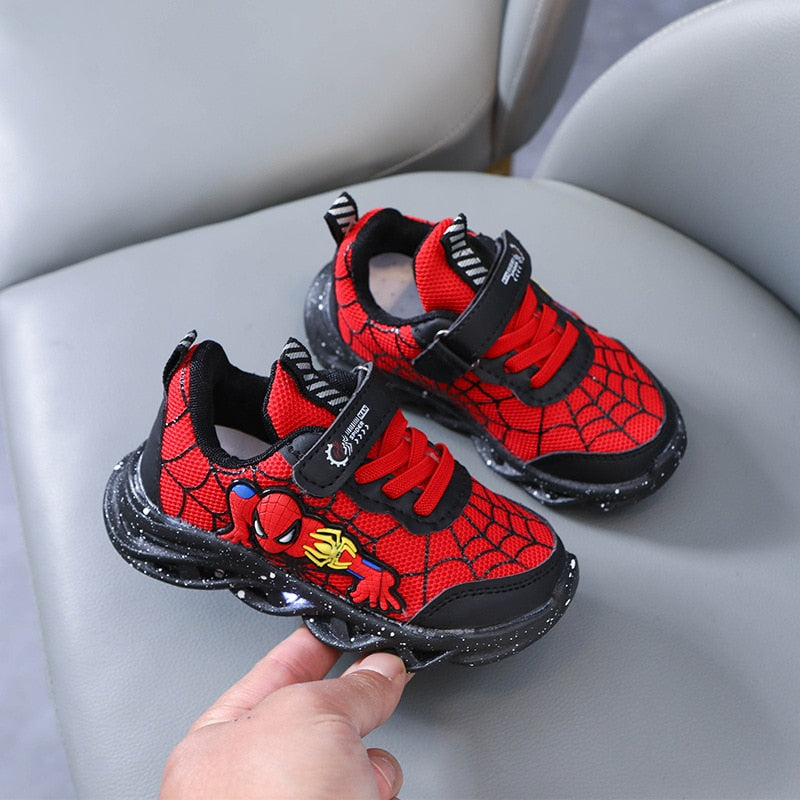 Disney Led Casual Sneakers Red Black For Spring Boys Spiderman Mesh