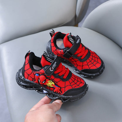 Disney Led Casual Sneakers Red Black For Spring Boys Spiderman Mesh