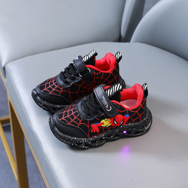 Disney Led Casual Sneakers Red Black For Spring Boys Spiderman Mesh