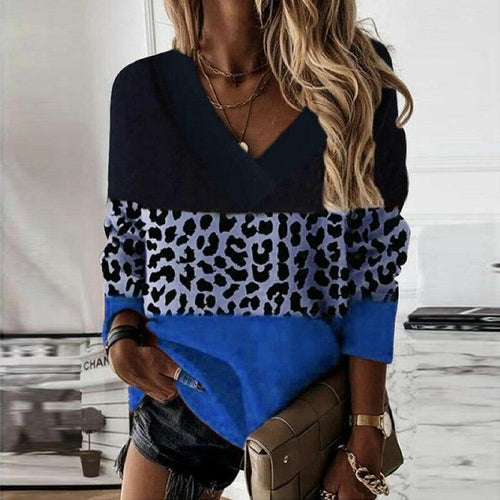 Elegant Leopard Print Patchwork Women Hoodie  Top