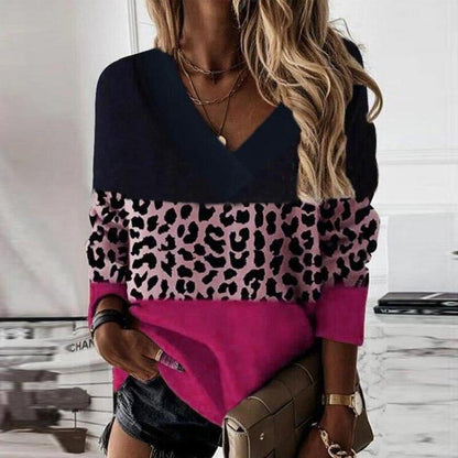 Elegant Leopard Print Patchwork Women Hoodie  Top