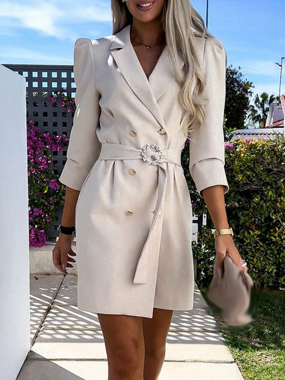 Notched Collar Blazer Straight Dress