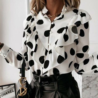 Elegant V Neck Ruffle Office Lady Blouse Shirt