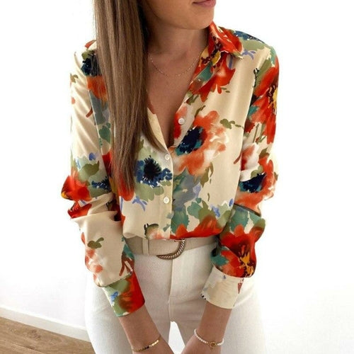 Long Sleeve Lapel Button Blouse Shirt