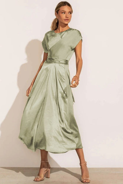 Satin Party Dress with Criss Cross Belt Tie