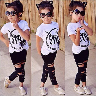 Kids Girls Clothes Set Baby Girl Summer Short Sleeve Print