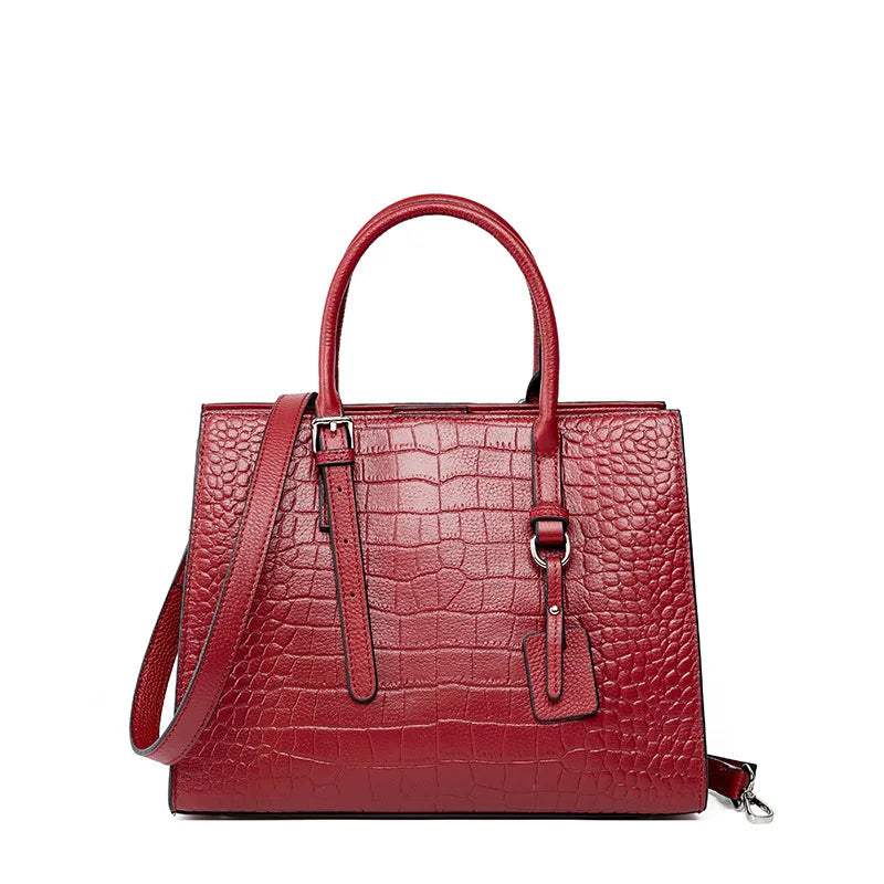 Luxury Women Croc Embossed Genuine Leather Hand Bag