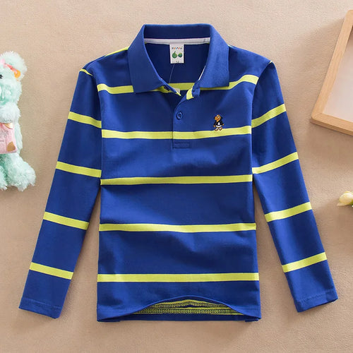 Children T-shirt Long Sleeve Polo Shirts Boys Kids Stripes Tops Baby