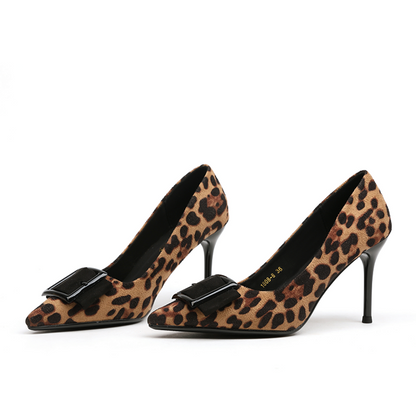 New Sexy Square Suede Top Shoe Head Fine Heel Leopard Mark shoes women