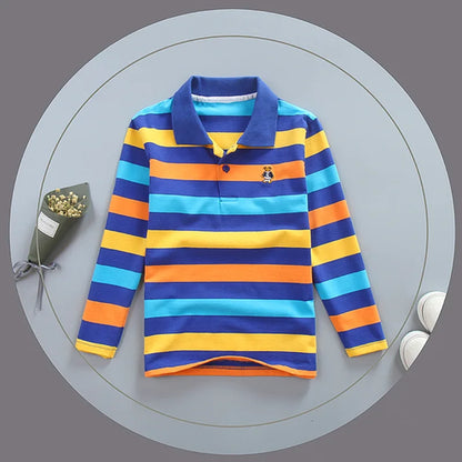 Boy Polo Shirt Kids Clothes Tops Color Stripes Turn-down Collar Autumn