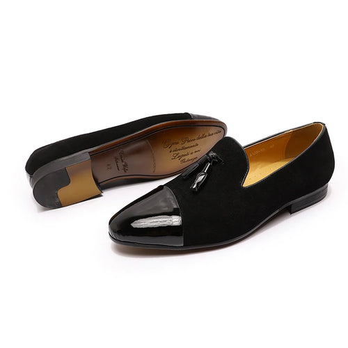 Pointed black slip on shoes suede men leather italian loafers