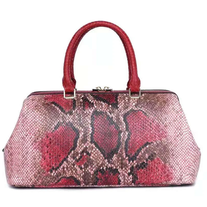 Women real leather Snake Skin Grain Boston Bag Trend Top Handle