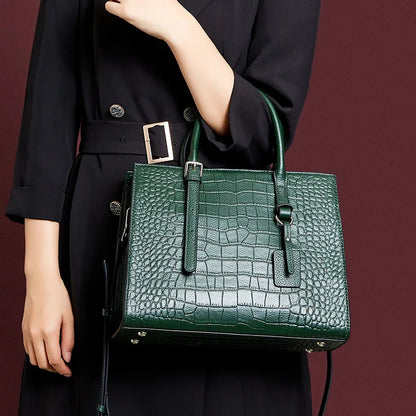 Luxury Women Croc Embossed Genuine Leather Hand Bag