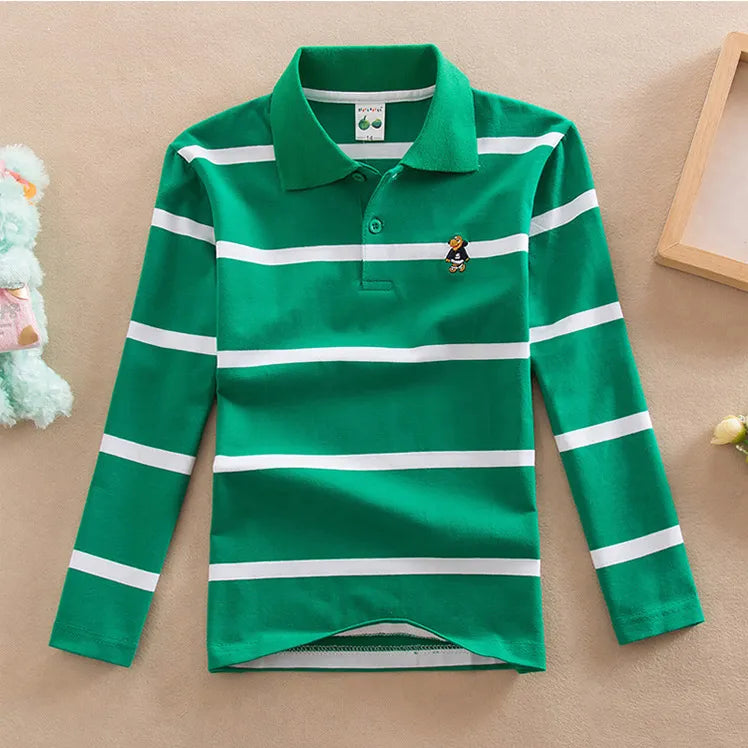 Children T-shirt Long Sleeve Polo Shirts Boys Kids Stripes Tops Baby