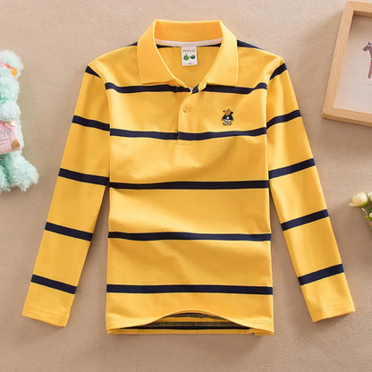 Children T-shirt Long Sleeve Polo Shirts Boys Kids Stripes Tops Baby