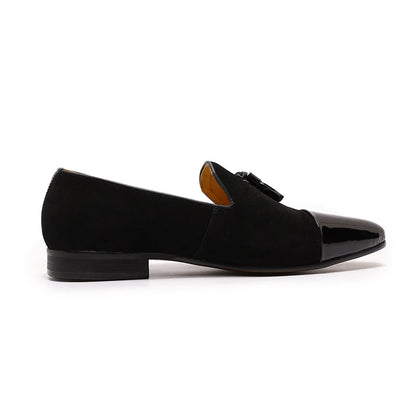 Pointed black slip on shoes suede men leather italian loafers